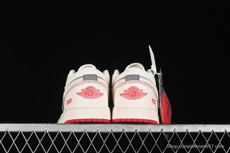 Nike Air Jordan 1 Low AJ1 Supreme Collaboration - Red Rabbit Retro Basketball Shoes - SJ9950-025