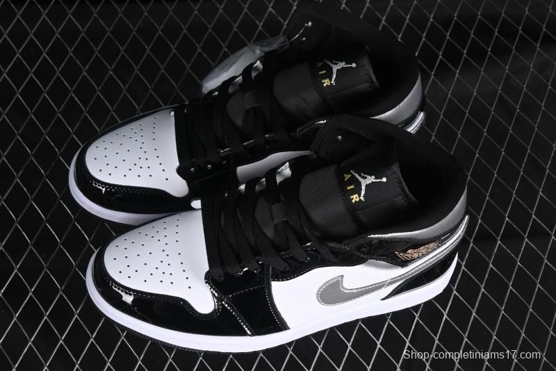 Nike Air Jordan 1 Mid Basketball Shoes White Black Silver - HV0789-010
