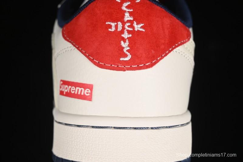 Nike Travis Scott x Fragment Design x Air Jordan 1 Low OG SP AJ1 Supreme Collaboration - Deep Blue Red Culture Casual Sneakers - XY2688-122
