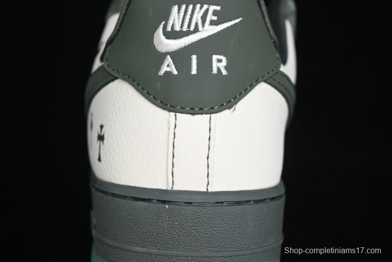 Nike Air Force 1 '07 Low Chrome Hearts Collaboration - Moss Green White Low-Top Casual Sneakers - KK1988-029