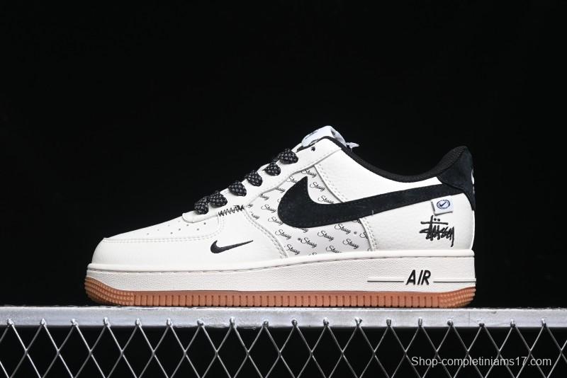 Nike Air Force 1 '07 Low Stussy Collaboration - Beige Black Hook Gum Sole Low-Top Casual Sneakers - XZ6188-255