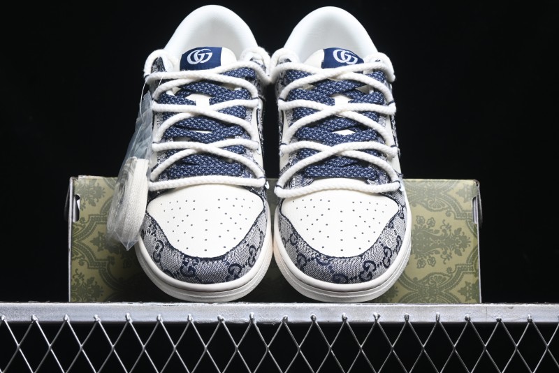 Nike SB Dunk Low Gucci Collaboration - Beige Black Jacquard Swoosh Anniversary High-End Custom Low-Top Casual Sneakers - YX5066-216