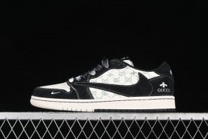 Nike Travis Scott x Fragment Design x Air Jordan 1 Low OG SP AJ1 Gucci Collaboration - Black Dragonfly Low-top Casual Sneakers - SJ2068-139