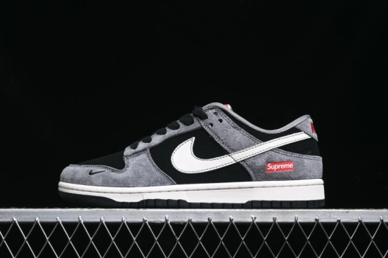 Nike SB Dunk Low Supreme Collaboration - Carbon Black Grey Pig Anniversary High-End Custom Low-Top Casual Skate Shoes - XX3186-206
