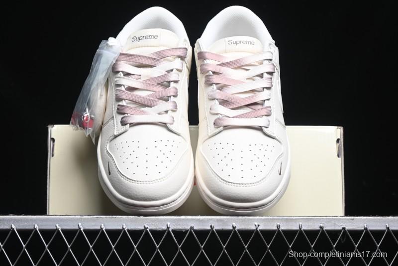 Nike SB Dunk Low Supreme Collaboration - White Brown Split Swoosh Anniversary High-End Custom Low-Top Casual Skate Shoes - BB8675-113