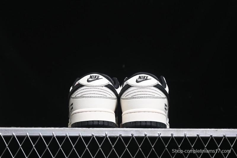 Nike SB Dunk Low Supreme Collaboration - Black Stitch Mini Swoosh Custom Low-Top Casual Skate Shoes - XX3186-302