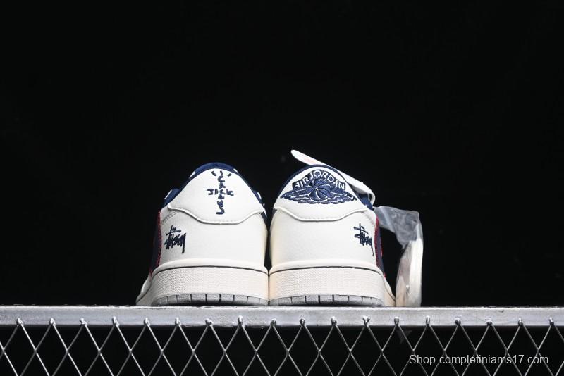Nike Travis Scott x Fragment Design x Air Jordan 1 Low OG SP AJ1 Sneakers with Reverse Swoosh - SJ2068-134