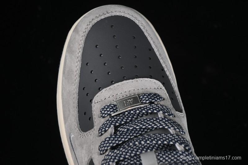 Nike Air Force 1 '07 Low Stussy Collaboration - Grey Pigskin Blue Sole Low-Top Casual Sneakers - SJ6698-005