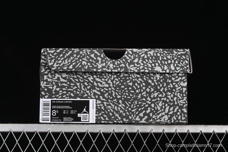 Nike Air Jordan 3 Retro "Lucky Shorts" Basketball Shoes with University Blue and White Colorway - CT8532-101