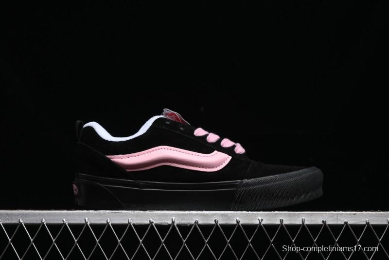 Vans Knu Skool Low Top Retro Sneakers in Black Pink with Big Logo - VN0009QC6BT1