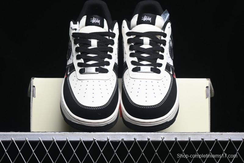 Nike Air Force 1 '07 Low Stussy Collaboration - Black White Mini Swoosh Low-Top Casual Sneakers - SJ6698-010