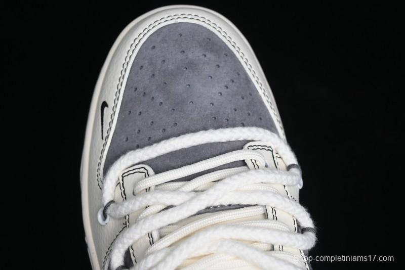 Nike SB Dunk Low Stussy Collaboration - Lace-Up Grey White Grey Check Anniversary High-End Custom Low-Top Casual Skate Shoes - YX5066-207