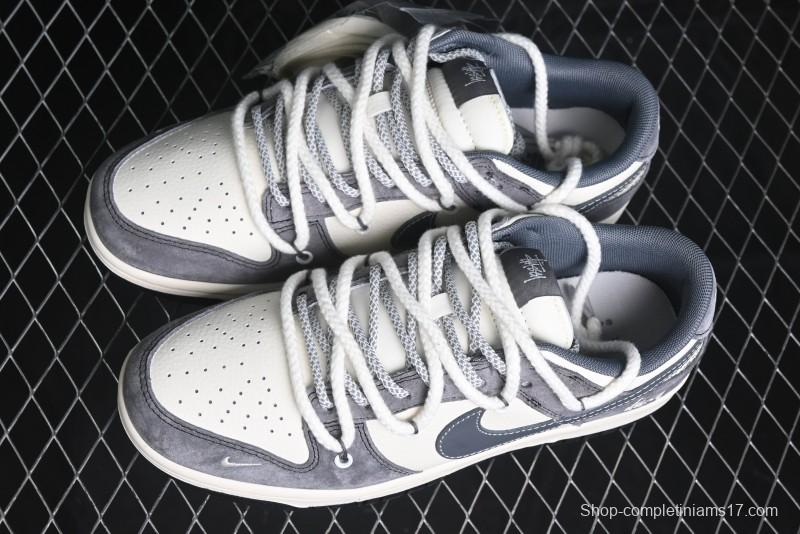 Nike SB Dunk Low Stussy Collaboration - Lace-Up Beige Grey Hook Anniversary High-End Custom Low-Top Casual Skate Shoes - YX5066-206