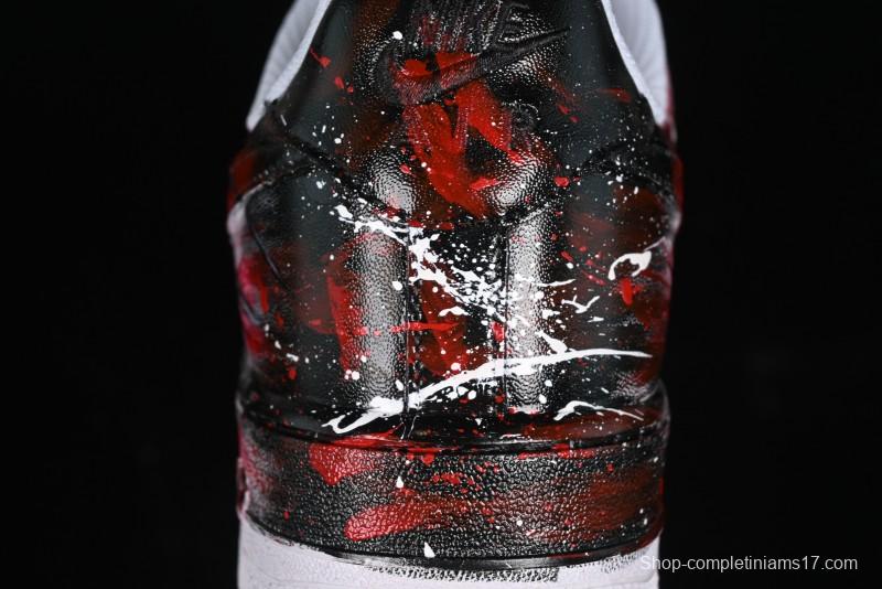 Nike Air Force 1 '07 Low Casual Sneakers with 2D Black and White Hand-Painted Blood Night Stitching Design - CW8822-011