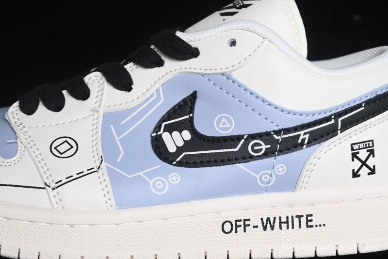 Nike Air Jordan 1 Low AJ1 OF Collaboration - Customized Retro Basketball Shoes with 3D Buttons - DM9188-001