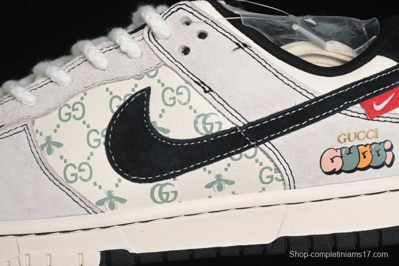 Nike SB Dunk Low Gucci Collaboration - Bumblebee Series Grey Black Hook Anniversary High-End Custom Low-Top Casual Skate Shoes - MM1089-029