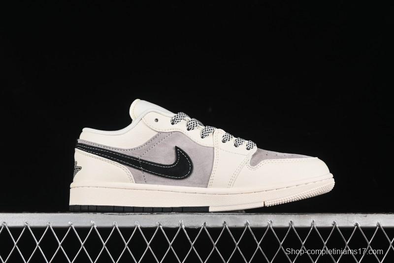 Nike Air Jordan 1 Low Supreme Collaboration - Dual-Tone Black Swoosh Custom Retro Basketball Shoes - SJ9950-043