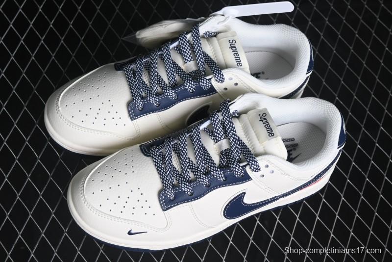 Nike SB Dunk Low Stone Island x Supreme Collaboration - Navy Blue & Off-White Anniversary High-End Custom Low-Top Casual Sneakers - BB9866-007