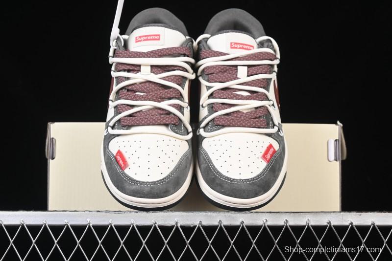 Nike SB Dunk Low Supreme Collaboration - Grey White Red Anniversary Customized Low-Top Casual Sneakers - XS1186-102