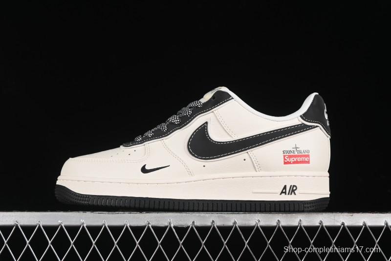Nike Air Force 1 '07 Low Stone Island x Supreme Collaboration - Off-White Black Heel Casual Sneakers - BB1616-307