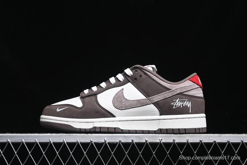 Nike SB Dunk Low Stussy Collaboration - Beige Brown Swoosh Anniversary High-End Custom Low-Top Casual Skate Shoes - SF1029-408