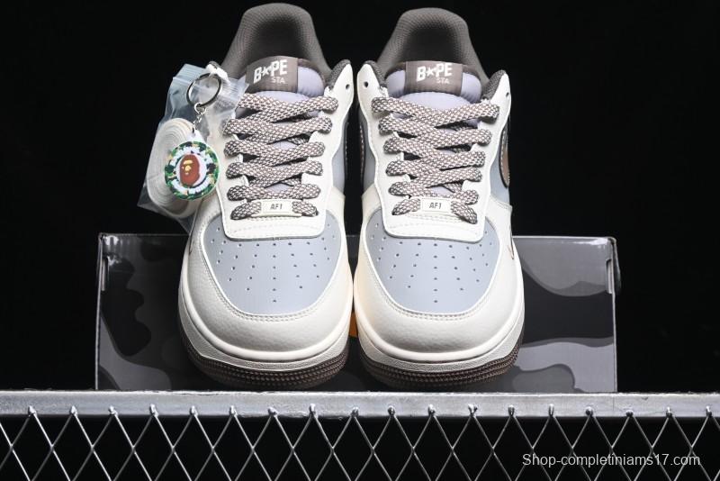 Nike Air Force 1 '07 Low Bape Collaboration - Beige Grey Brown Low Top Casual Sneakers BB6566-210