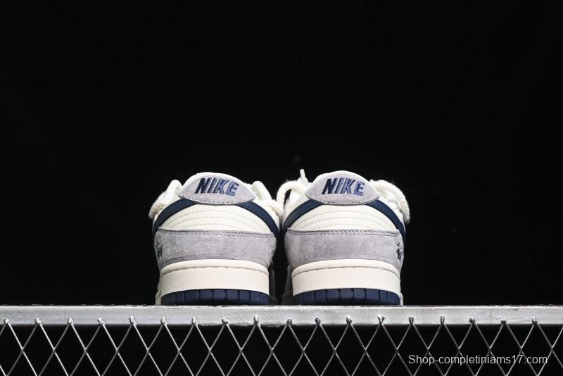 Nike SB Dunk Low Stussy Collaboration - Navy Blue Embroidery Swoosh Anniversary Custom Low-Top Casual Sneakers - SJ2068-296