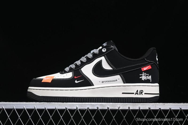 Nike Air Force 1 '07 Low Stussy Collaboration - Black White Double Swoosh Red Tag Low-Top Casual Sneakers - SJ6698-012
