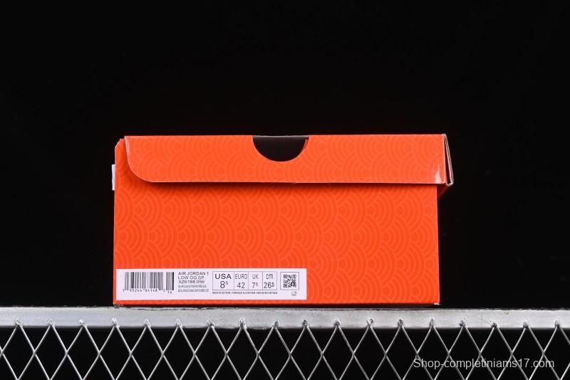 Nike Travis Scott x Fragment Design x Air Jordan 1 Low OG SP AJ1 Retro Sneakers with Reverse Swoosh - XZ6188-056