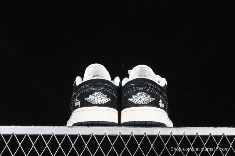Nike Air Jordan 1 Low Retro Basketball Shoes Custom Stussy Black - FC1688-199