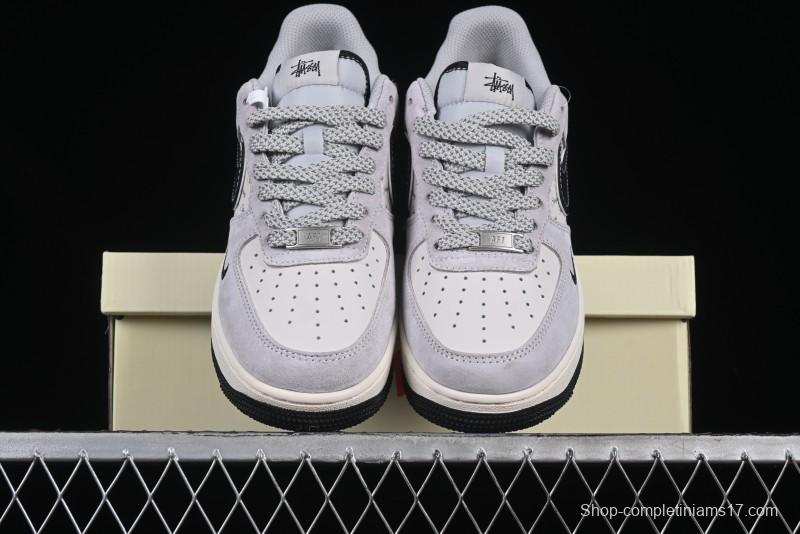 Nike Air Force 1 '07 Low Stussy Collaboration Silver Trim Black Swoosh Low-Top Casual Sneakers - XZ6188-912