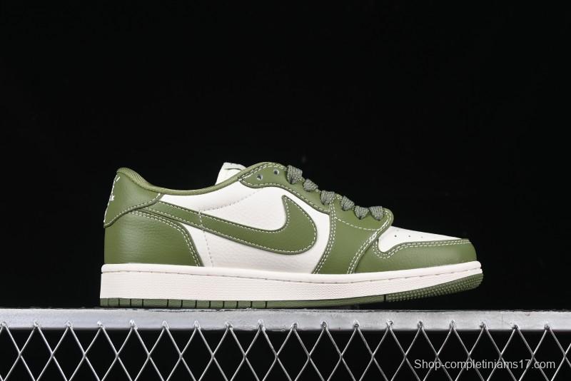 Nike Travis Scott x Fragment Design x Air Jordan 1 Low OG SP AJ1 Stussy Collaboration Bamboo Green Low-Top Casual Sneakers - BB1199-201