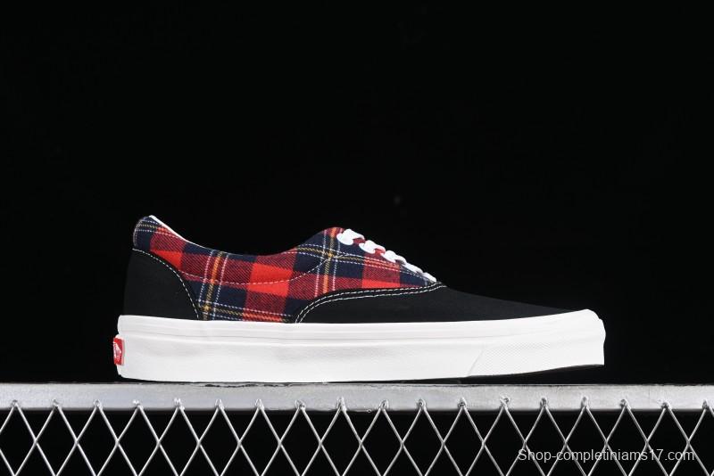 Vans Era Low-Top Skate Shoes with Black Canvas and Red Scottish Plaid Checkered Design - VN0A2RR1QWP