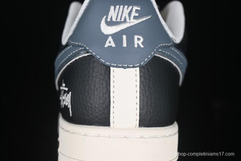Nike Air Force 1 '07 Low Stussy Collaboration Grey Blue Black Leather Low-Top Casual Sneakers - XZ6188-199