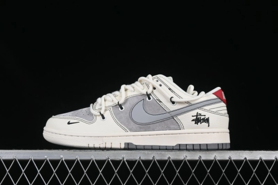 Nike SB Dunk Low Stussy Anniversary Customized Low-Top Casual Skate Shoes with Gray Swoosh and Strap - YX5066-269