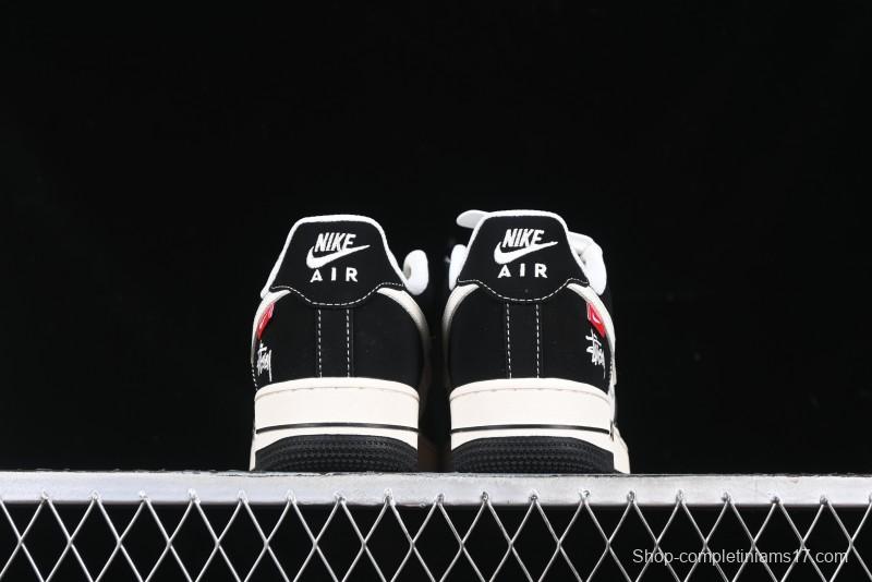 Nike Air Force 1 '07 Low Stussy Collaboration - Beige Black with Red Tab Low-Top Casual Sneakers - SJ6698-014