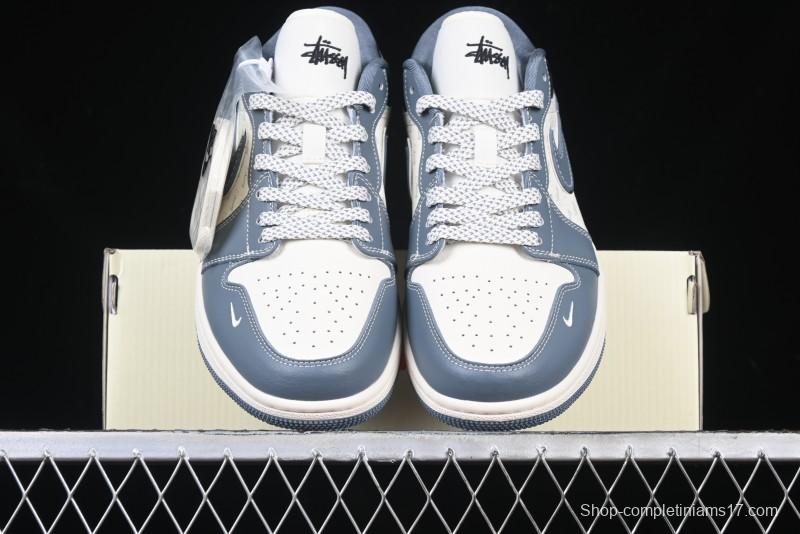 Nike Air Jordan 1 Low Stussy Collaboration - Grey Swoosh Retro Basketball Shoes - XX3318-503