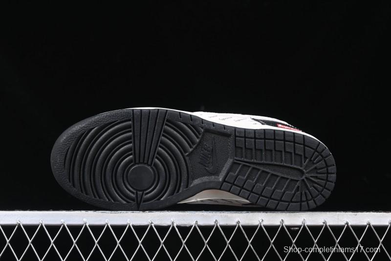 Nike SB Dunk Low Supreme Collaboration - Black Leather Texture Anniversary High-End Custom Low-Top Casual Skate Shoes - XS1086-020