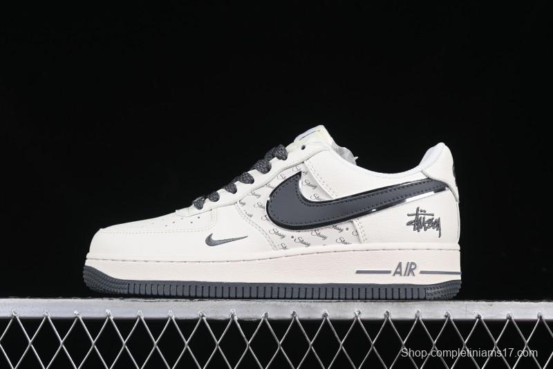 Nike Air Force 1 '07 Low Stussy Collaboration - Grey English Patchwork Low-Top Casual Sneakers - XZ3328-536