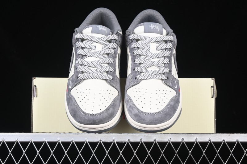 Nike SB Dunk Low Stussy Anniversary Edition Patchwork Grey Swoosh Customized Casual Skate Shoes - YX5066-221