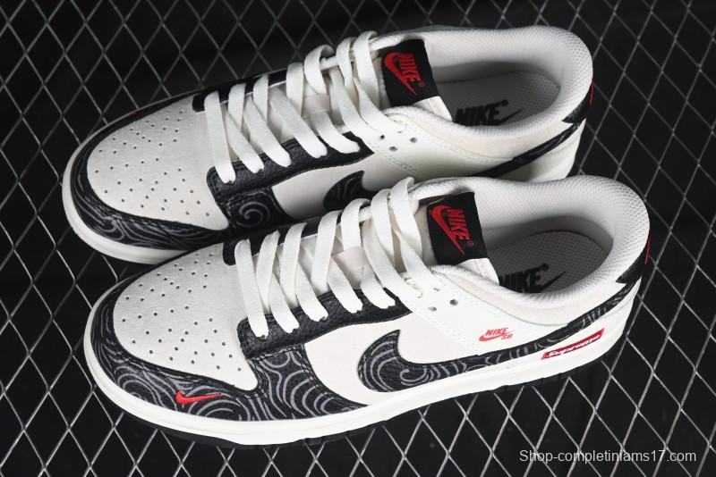 Nike SB Dunk Low Supreme Collaboration Black Pattern Anniversary Customized Low-Top Casual Sneakers - DJ2024-100