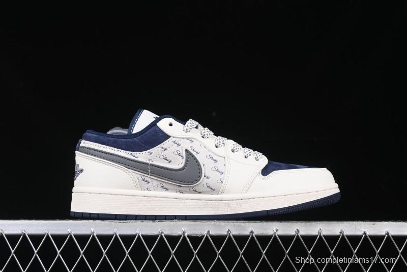 Nike Air Jordan 1 Low Stussy Collaboration - Grey Swoosh Retro Basketball Shoes - XS6086-001