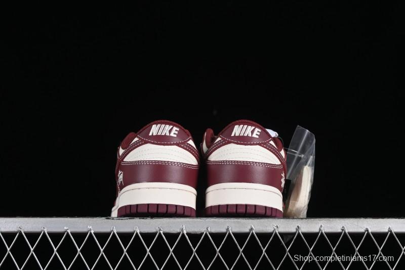 Nike SB Dunk Low Stussy Collaboration - Burgundy Starry Sky Anniversary High-End Custom Low-Top Casual Skate Shoes - BB9898-001