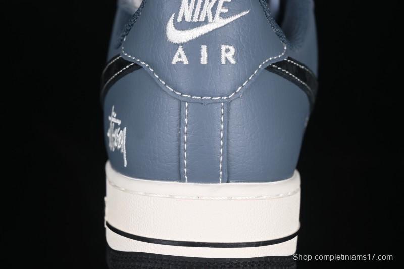 Nike Air Force 1 '07 Low Stussy Collaboration Bright Blue Black Swoosh Low-Top Casual Sneakers - XZ3328-198