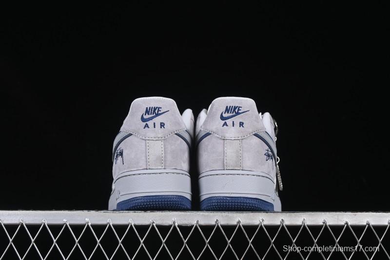 Nike Air Force 1 '07 Low Stussy Collaboration Grey Blue Pig Bear AF1 Low Top Casual Sneakers - DF0188-017