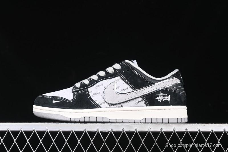 Nike SB Dunk Low Stussy Collaboration - Black Grey Pig Leather Anniversary Custom Edition Low-Top Casual Sneakers - XX3168-008
