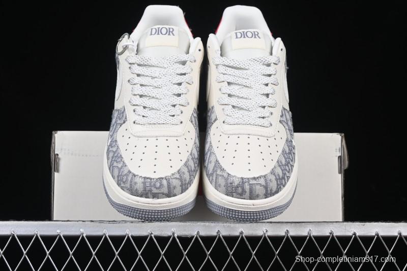 Nike Air Force 1 '07 Low Dior Collaboration - Grey Pattern Low-Top Casual Sneakers - DF0188-021