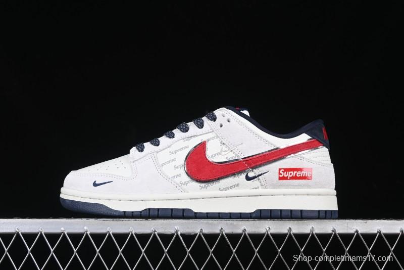 Nike SB Dunk Low Supreme Collaboration - Grey Pig Suede with Red Swoosh Anniversary Custom Edition Low-Top Casual Skate Shoes - CH8311-232