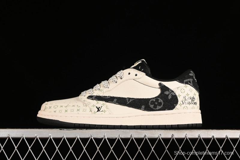 Nike Air Jordan 1 Low OG SP Travis Scott x Fragment Design Black Denim Print Casual Sneakers - SJ2068-005