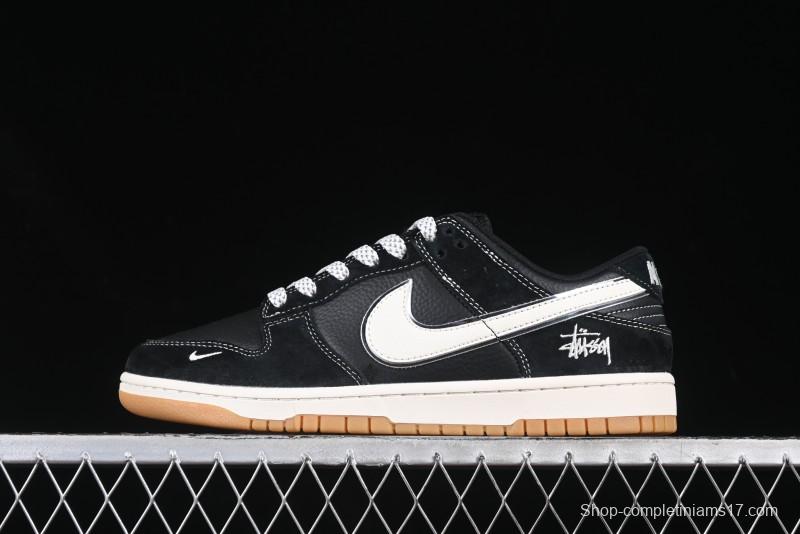Nike SB Dunk Low Stussy Collaboration All Black Gum Sole Anniversary Custom Low-Top Casual Skate Shoes - XX3168-115